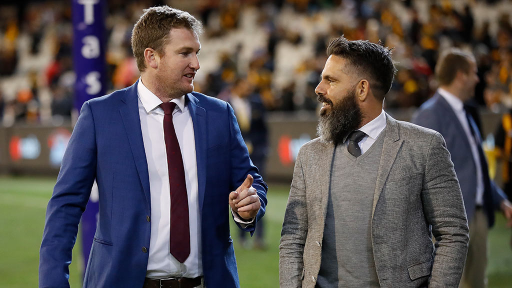 ellisbateman151218.jpg Xavier Ellis (left) and Chance Bateman walk a lap of honour at the MCG earlier this year - AFL,Chance Bateman,Hawthorn Hawks,West Coast Eagles